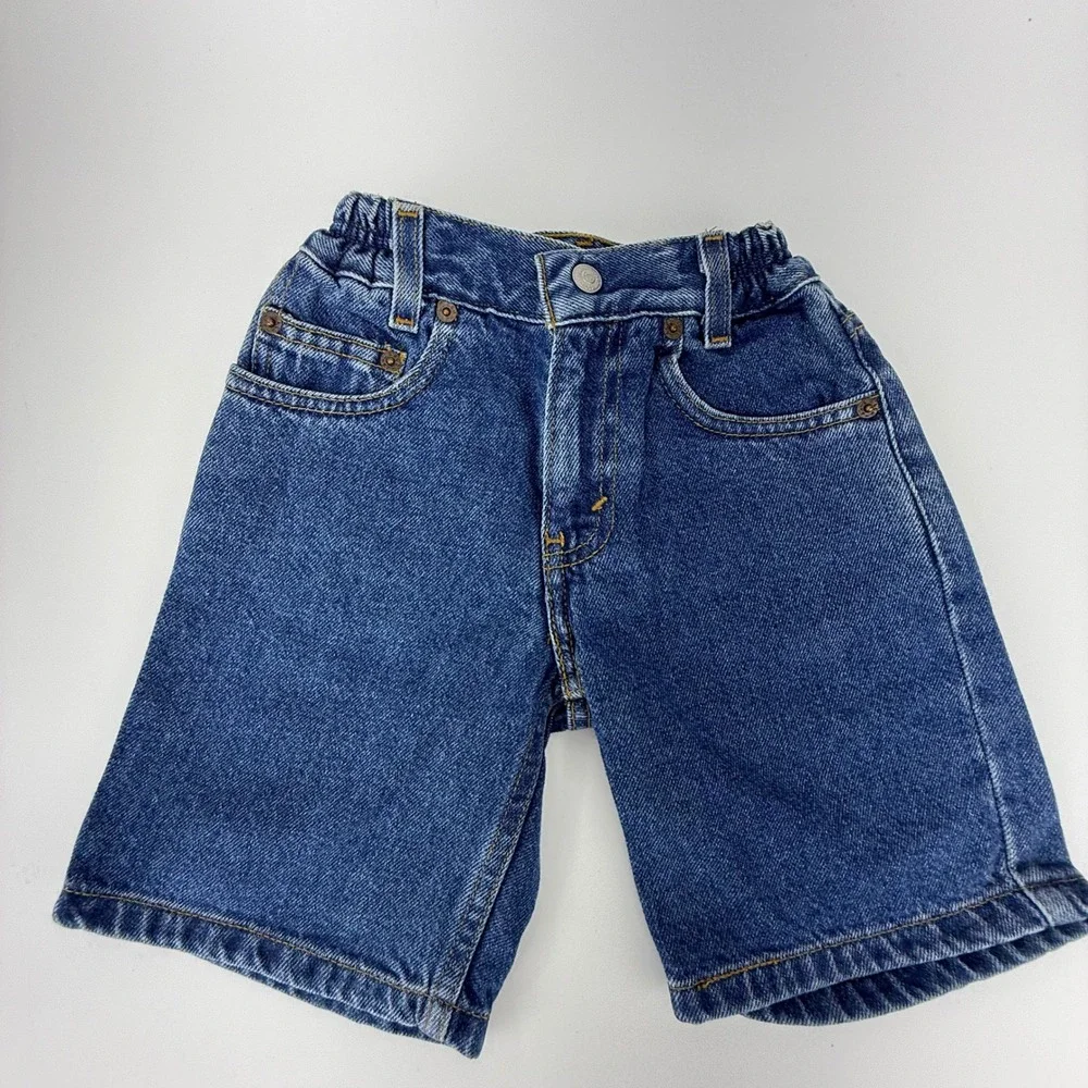 Vintage Levis 566 Kids Size 6 Loose Fit Denim Shorts Side Cinch NWT NOS Y2K